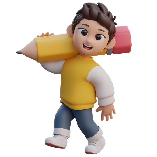 Boy Lifting Pencil 3D Character